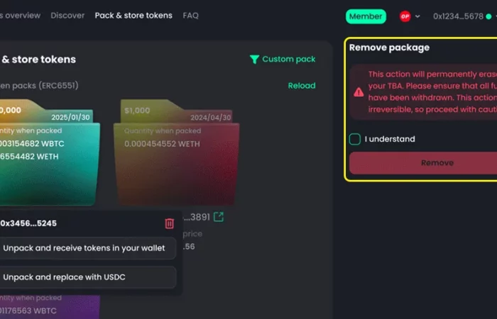 Pack and Store Token - How to burn package NFT THUMB EN